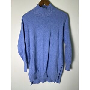 M&S Collection Mock Neck Sweater Dress Wm S Blue Knit Side Slit Cozy Minimal